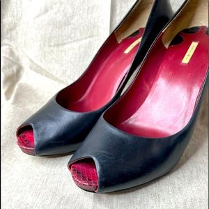 Preloved Max Studio Black/Red Peeptoe heels sz 8.5